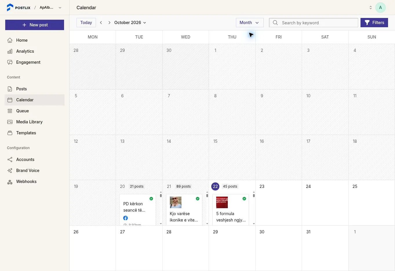 The Postlix month calendar